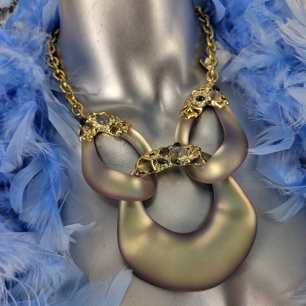 NWT~$315~ALEXIS BITTAR~LARGE GRAY LUCITE SWAROVSKI CRYSTAL STATEMENT NECKLACE